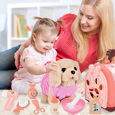 Herefun Hund Spielzeug Kinder, Elektrisch Plüsch Hund, Interaktives der läuft bellt Schwanzwedelt, Haustier Hundespielzeug Elektrisches, Kuscheltier mit Leine Hundekäfig Geschenk Mädchen ab 3 Jahren