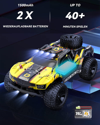 DEERC Ferngesteuerte Auto 1:10 mit Lichtern RC Auto 48km/h 4WD Offroad Hobby Grade Monster Crawler mit 2 Akkus 40 Minuten Laufzeit,2 Autoschalen, für Erwachsene, Kinder (9201E)