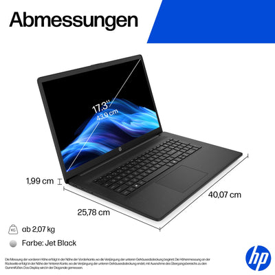 HP Laptop mit 17,3" FHD Display, AMD Ryzen 7 7730U, 16 GB DDR4 RAM, 512 GB SSD, AMD Radeon-Grafik, Windows 11, QWERTZ, Schwarz inkl. 25 GB Dropbox-Speicher für 12 Monate