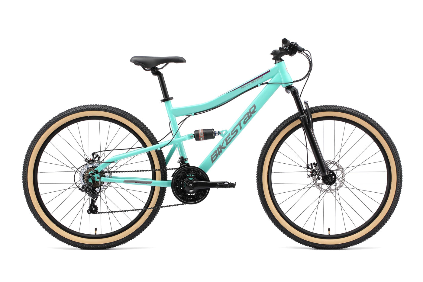 BIKESTAR Fully Mountainbike Shimano 21 Gang Schaltung, Scheibenbremse 27.5 Zoll Reifen | 17 Zoll Rahmen MTB Vollgefedert | Mint