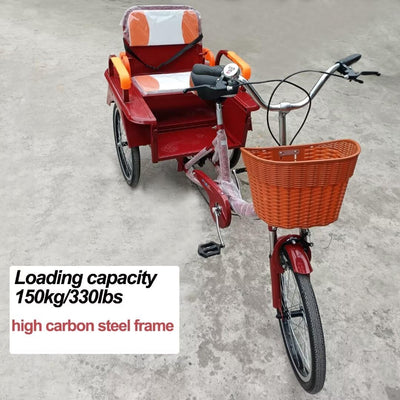 LSQXSS Outdoor-Cruiser-Fahrräder mit hinterer Kabine, älteres Roller-Dreirad mit hinterem Beifahrersitz, Freizeit-Einkaufswagen-Rikscha-Tretfahrrad für Erwachsene, Stoßdämpfer-Vordergabel