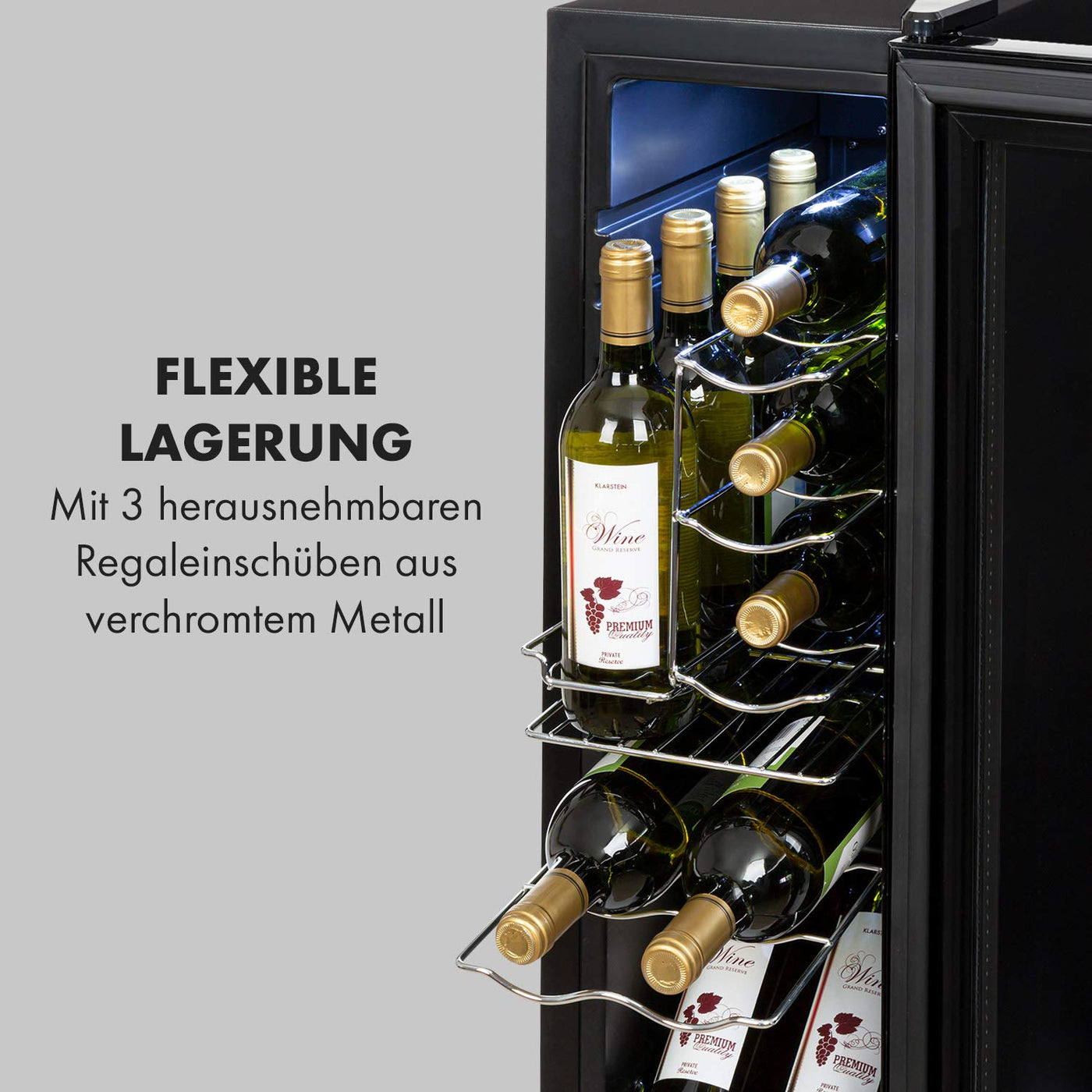 Klarstein Weinkühlschrank, 1 Zonen Getränkekühlschrank Klein, Kleiner Weinschrank 32L, Wein-Kühlschrank Klein mit Glastür, Indoor/Outdoor Flaschenkühlschrank, Wine Fridge 5-18°C, 12 Flaschen