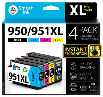 Smart Ink Kompatible Druckerpatronen als Ersatz für HP 950XL 951XL 950 XL 951 XL 4 Multipack (Schwarz & Cyan Magenta Gelb) Patronen Hohe Ergiebigkeit für HP Officejet Pro 8100 8600 8615 8616 8620 8640