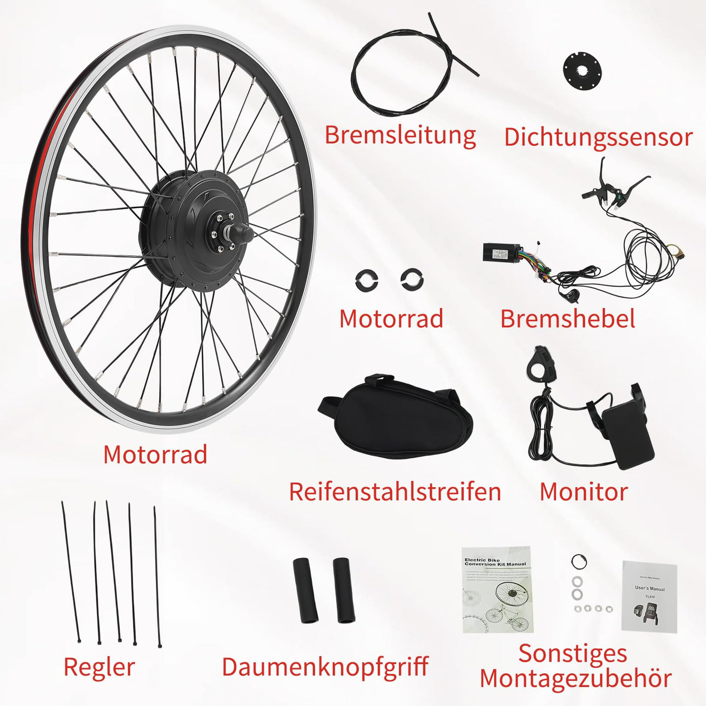 JINPRDAMZ 24 Zoll 500W 36V Ebike Umbausatz mit LCD Display, Frontmotor Fahrrad E-Bike Hub Umbausatz, E-Bike Vorderrad Umbausatz Kit Elektrofahrrad Umbausatz