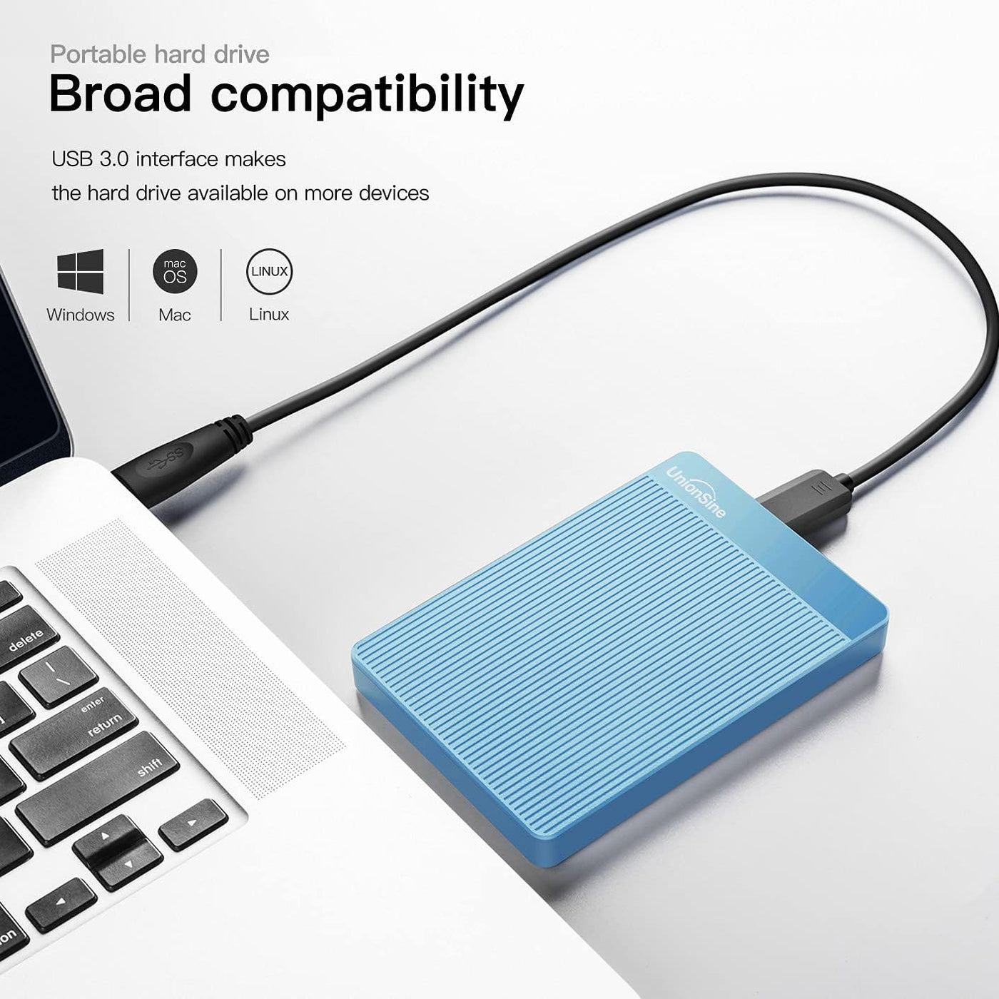 UnionSine Externe Festplatte 500GB ultradünn tragbar 2,5 Zoll USB 3.0, SATA, Festplattenspeicher für PC, Mac, Desktop-Computer, Laptop, Wii U, Xbox, PS4 (Blau) HD2510