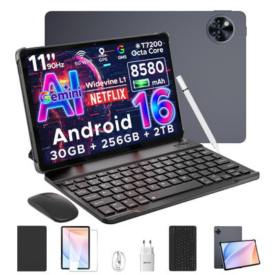 DOOGEE U11 Pro Android 16 Tablet 11 Zoll Gemini AI, 30GB+256GB (2TB TF), 8580mAh, 90Hz Display, WiFi 5, T7200 Octa Core Tablets PC, 13MP+5MP, Tablet mit Tastatur, Stift, Maus, Hülle