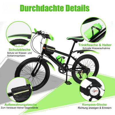 Charocean Mountainbike 20 Zoll Kinderfahrrad Kinder Fahrrad für Jungen & Mädchen, 7 Gang Mountainbike mit Schutzblech, Wasserflasche, Kompassglocke, Tragfähigkeit 85KG, Von 8-13 Jahren (Grün)