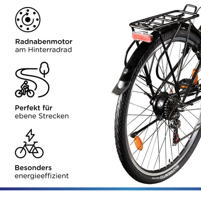 ZÜNDAPP Z505 E Bike Damen 28 Zoll E Damenfahrrad Elektro Fahrräder mit 6 Gängen Fahrrad Ebike Damen City Hollandrad Damenrad Pedelec tiefer Einstieg (schwarz/blau, 48 cm)