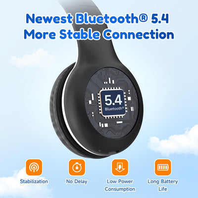 EarFun Bluetooth Kopfhörer Kinder, 85/94dB Lautstärkeregelung, HiFi Sound, HD-Mikrofon, 40 Std Akku, Faltbare, Einstellbar, Kopfhörer Kabellos Bluetooth Kinder für Schule/Reise/PC, Schwarz