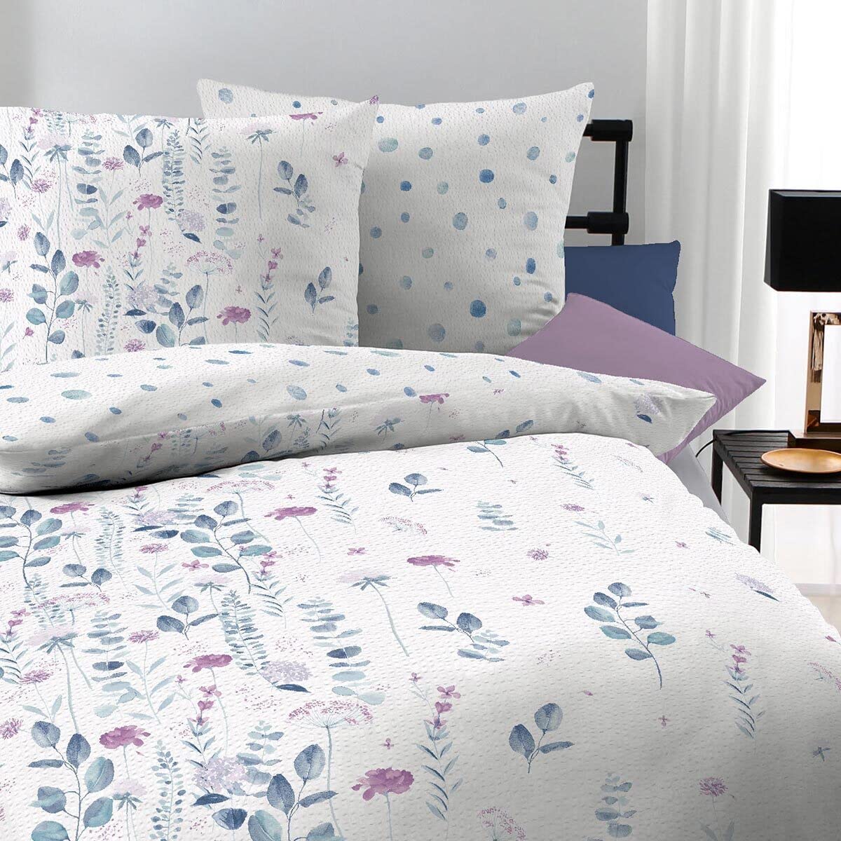 Kaeppel Seersucker Bettwäsche Eucalyptus Saphir 160x210 cm + 65x100 cm