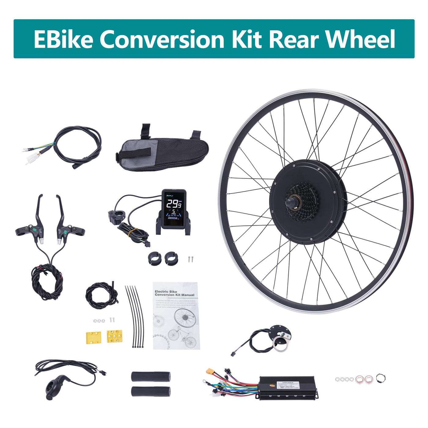 48V 1000w Ebike Umbausatz,28 Zoll 29 Zoll Hinterrad/Vorderrad Umbausatz Kit,Elektrofahrrad Umbausatz Ebike Conversion Kit mit LCD Display,Integriertem Controller,PAS (Hinterrad, 48V 1000W)