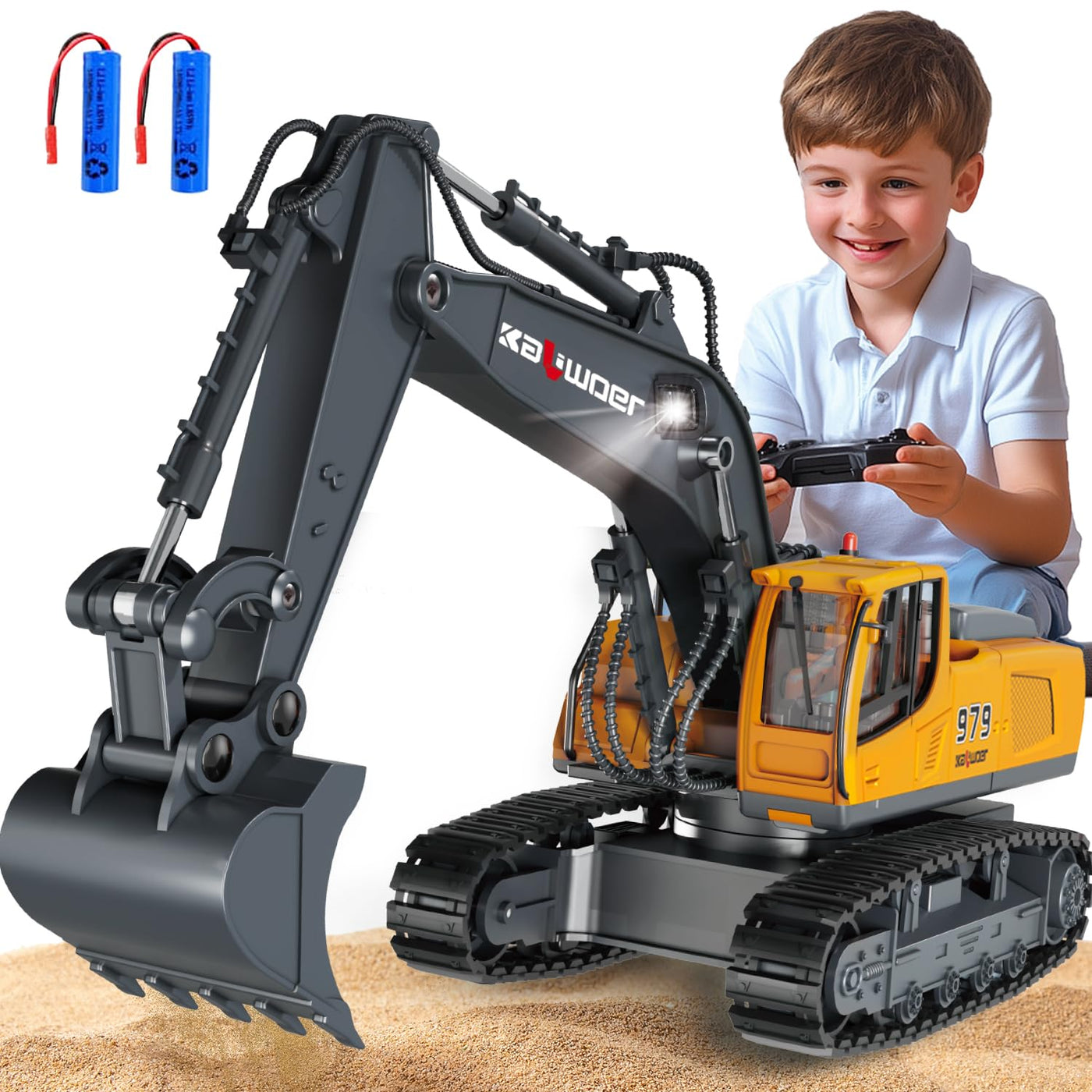 Ferngesteuerter Bagger Ferngesteuert ab 3 4 6 8 Jahre, 1:18 11 Kanäle bagger mit Fernbedienung, Schaufel und LED-Licht, Raupenbagger Spielzeug für 3 4 6 8 Jahre, Geschenk zum Geburtstag für Kinder