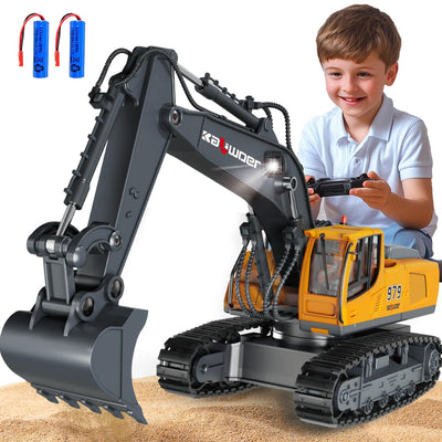 Ferngesteuerter Bagger Ferngesteuert ab 3 4 6 8 Jahre, 1:18 11 Kanäle bagger mit Fernbedienung, Schaufel und LED-Licht, Raupenbagger Spielzeug für 3 4 6 8 Jahre, Geschenk zum Geburtstag für Kinder