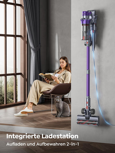 SMOTURE Akku Staubsauger, 550W 45KPA 60 Min. Laufzeit Selbststehender Staubsauger für Zuhause, Staubsauger Kabellos mit Wandmontierte Ladestation,Automatikmodus,Abnehmbare Akku,Touchscreen