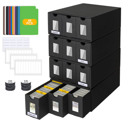 BILIPLE Sammelkarten-Aufbewahrungsbox für 12000+ Karten, Trading Card Storage Box für Commander Display, Karten Deck Box mit 48 Kartentrenner, Spielkarten Deck Case für TCG MTG PTCG und Sports Karten