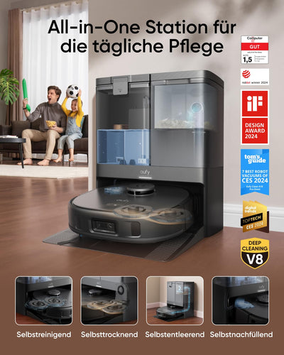 eufy X10 Pro Omni Saugroboter mit Wischfunktion & Absaugstation, 8.000Pa, Auto-Absaugen/Befüllen, 2× Auto-Lift-Mopp mit Auto-Waschen/Trocknen, Aktive Hindernisvermeidung, Kindersicherung
