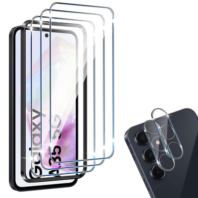 HidWee Schutzfolie kompatibel mit Samsung Galaxy A35 5G für Panzerglas mit Rahmen Positionierhilfe, 3 Stück Schutzglas & 2 Stück Kameraschutz, 9H Härte Panzerfolie, Anti-Bläschen HD Displayschutz