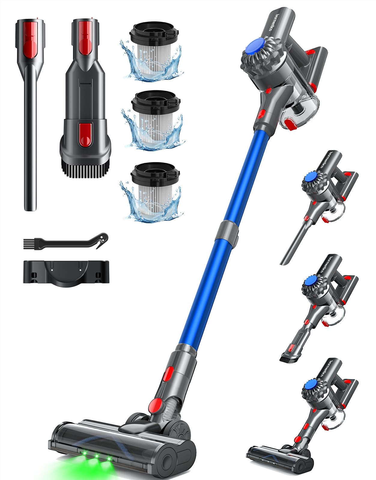 Ivormentico Akku Staubsauger Kabellos 50Mins/40KPA/450W, Akkustaubsauger mit Geen LED, Kabelloser Staubsauger mit Aufgerüstete Bodenbürste, Staubsauger Akku für Tierhaare, Blau