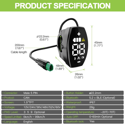 Varstrom VD03 Display für BAFANG-Kit – Kompatibel mit M200 M400 M500 M600 M620 M420 M510 M625 M325 M225 Mittelmotoren und den neuesten 2025 BBS01B BBS02B HD Kits (Dreieck-Stecker)