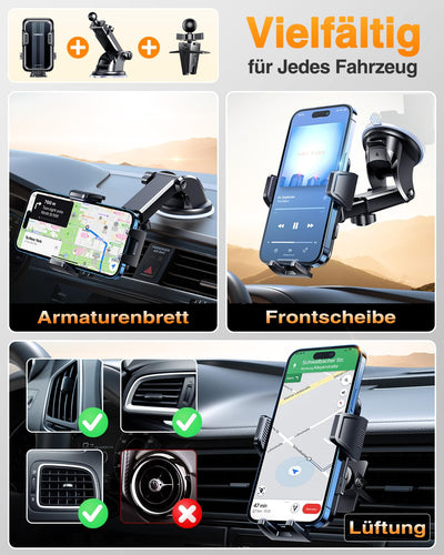 VANMASS 2025【True Militär-Klasse】Handyhalterung Auto【Stärkste Saugnapf & Lüftungsclip 】4 in 1 Handy Halterung Auto Handyhalter 360° drehbar Autohalter für iPhone 17 Pro Max/17 Air/16/15/14 Samsung S25