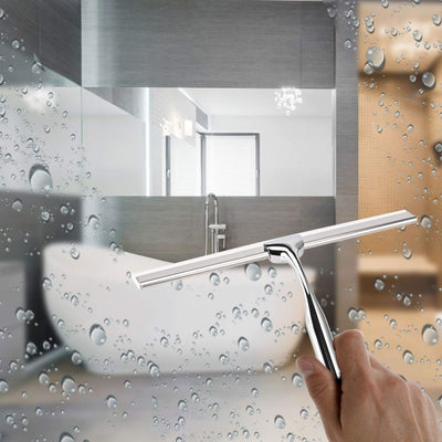 Telgoner Duschabzieher, Abzieher Dusche Edelstahl, Fensterabzieher mit 2 Silikon Wischlippe, 25cm Duschwischer mit Wandaufhänger Ohne Bohren für Badezimmer, Küche, Fenster und Auto Glas Reinigung