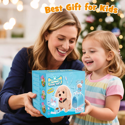 Tacobear Hund Spielzeug Kinder der Läuft und Bellt, Elektrischer Hund mit Leine Hundekäfig Hundemantel Interaktives Haustier Kuscheltier Spielhund Geschenk Spielzeug für Mädchen Junge 3 4 5 6 Jahre