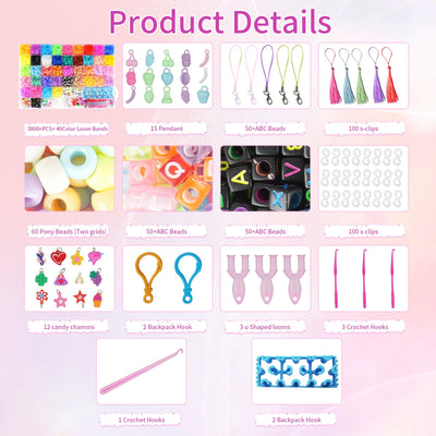 3800+ Für Loom Bänder Set, 54 Rastern Loop Armbänder Set Kinder, einschließlich Webstuhl, Häkelnadel, Anhänger, Perlen usw Für Loom Bänder Zubehör. Loops Gummis sind Kinderspielzeug und Geschenke