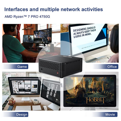 MINIS FORUM X400 Mini-PC AMD Ryzen 7 Pro 4750G 8C/16T Desktop-Computer, DDR4 16 GB RAM 512G SSD, HDMI 2.0/DP 4K@60Hz-Ausgang, 2X RJ45-Anschluss, 4X USB3.0-Anschluss, WIFI6 BT5.1