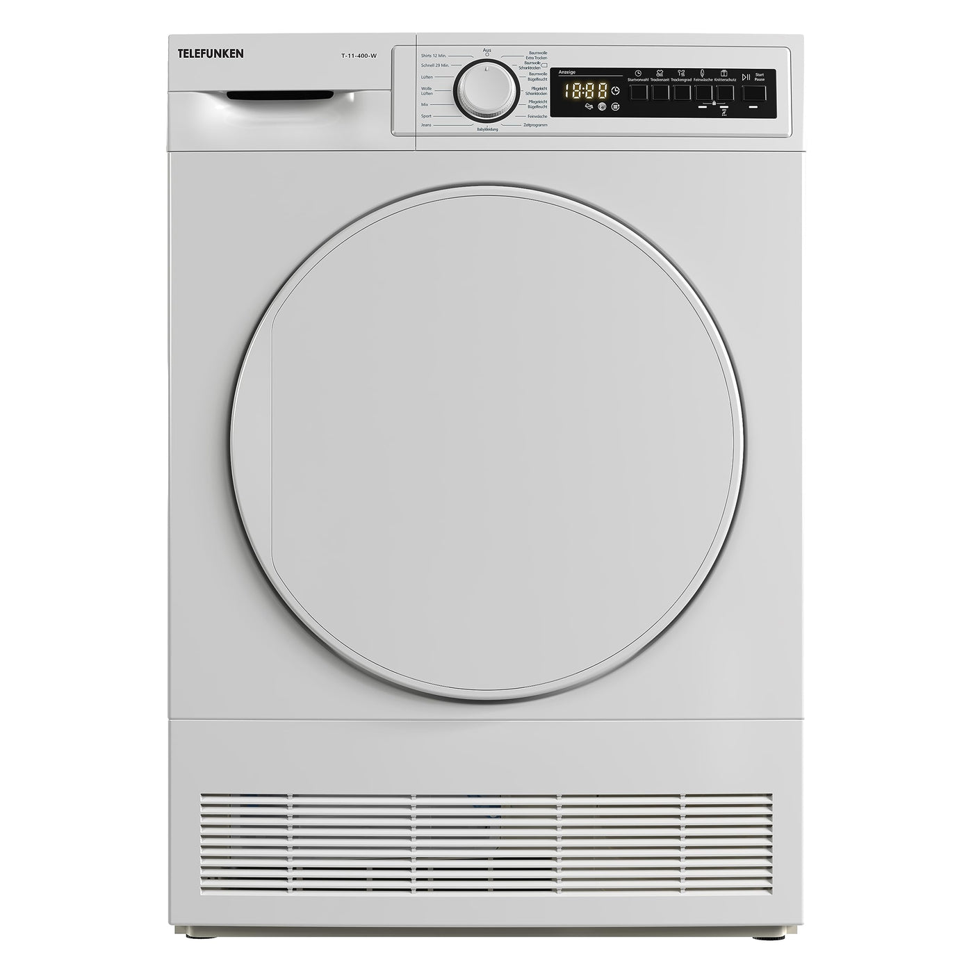 Telefunken T-11-400-W Kondenstrockner / 7kg Trockner mit 15 Programmen, Startzeitvorwahl, Knitterschutz & reversierenden Trommelbewegungen, weiß