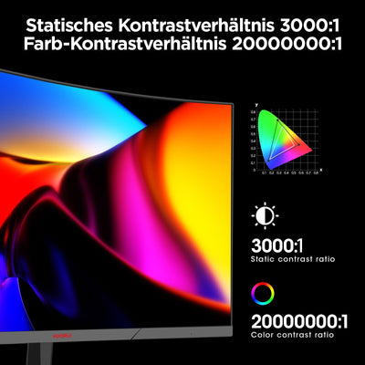 KOORUI 27 Zoll Curved Gaming Monitor, FHD 1080p, 1ms Reaktionszeit,180Hz Bildwiederholraten, HDMI 2.0/DP 1.2, 250cd/m² Helligkeit, Schwarz 27E6CA