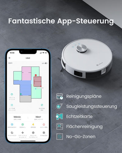 LEFANT Saugroboter mit Wischfunktion M1, 4000Pa Saugleistung Staubsauger Roboter 200min Laufzeit, Mehrstufiges Mapping, No-Go-Zonen, Saug und Wischroboter für Tierhaare, Teppiche und Hartböden