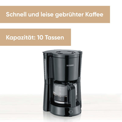 SEVERIN Kaffeemaschine "TypeSwitch" mit Glaskanne, AromaSwitch zur Wahl zwischen 2 Brühprofilen, Kaffeeautomat für bis zu 10 Tassen, 1.000W, Edelstahl-gebürstet-schwarz, KA 4825