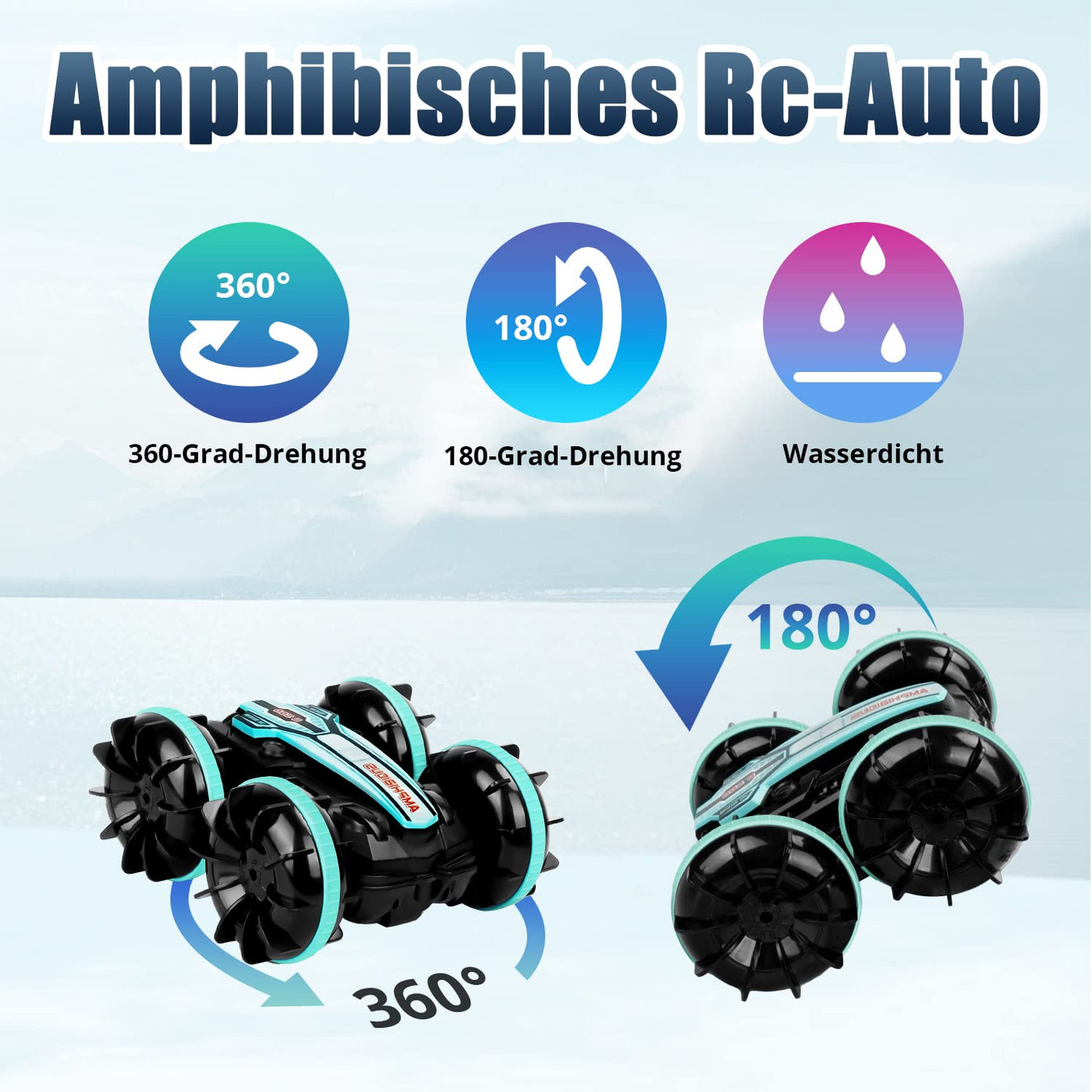 AmazeFun Amphibisches Ferngesteuertes Auto, Gestensensor 4WD Ferngesteuertes Off-Road Spielzeugauto für Kinder, 360 Grad Drehbares 4,5,6,7,8 + Jahre alte Kindergeschenke