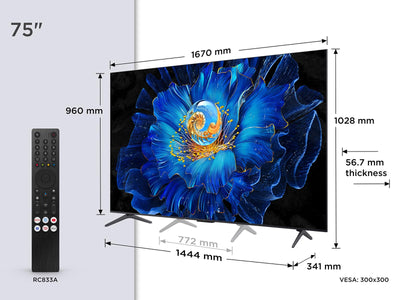 TCL 75C61KS 75 Zoll, QD-Mini LED TV, 4K HDR Premium, Smart Google Fernseher mit Dolby Atmos, Onkyo 2.1 Sound System, Game Master