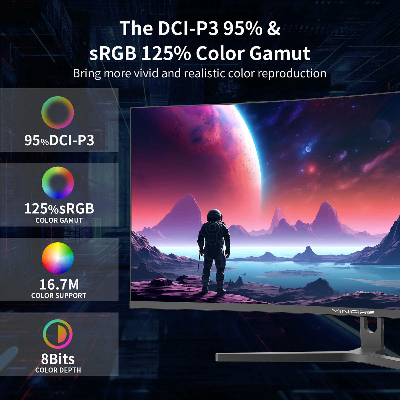 Minifire 34" UWQHD Curved Gaming Monitor 165Hz(DP),3440 x 1440,Curved 1500R,1 ms(MPRT),100Hz(HDMI), AMD FreeSync,VA Panel,2xHDMI 2.1(TMDS)/1xDP 1.4 Ports(MFG34C5Q DP-Kabel im Lieferumfang enthalten)