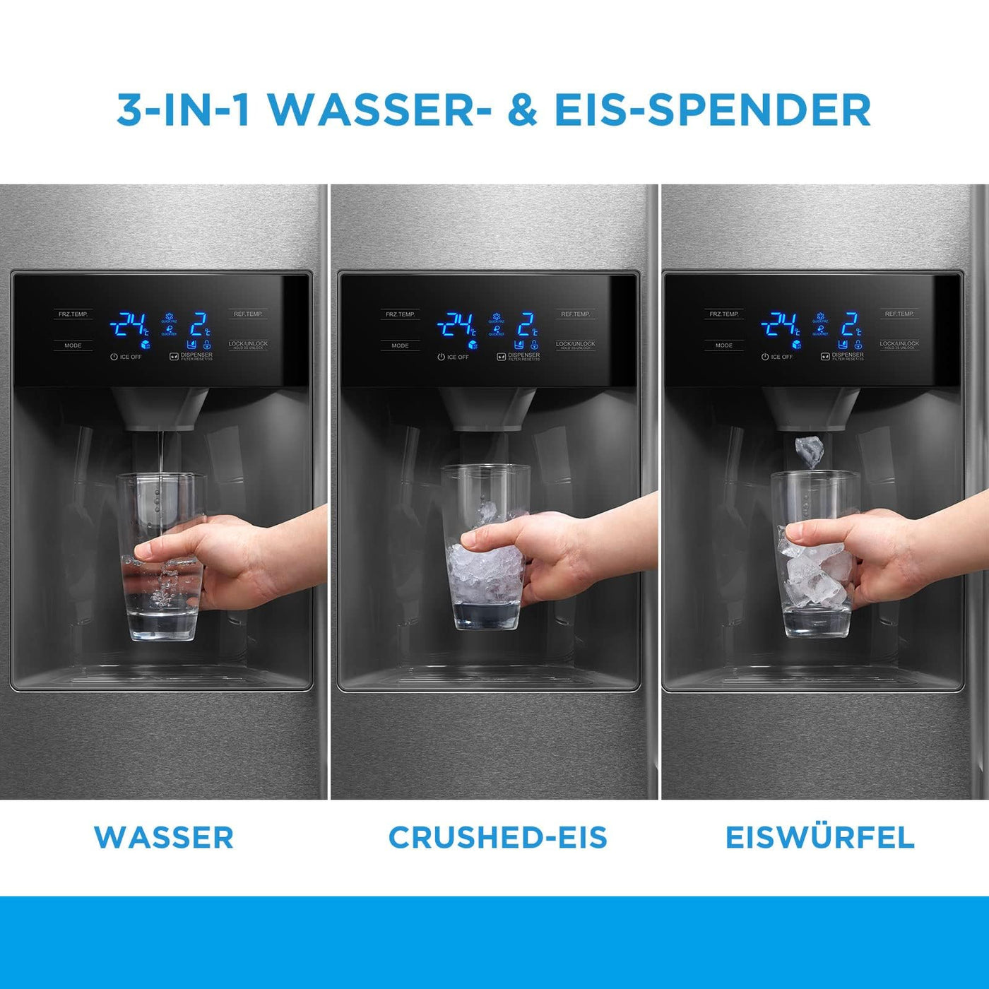 Midea KS-EIX 6.23 Side-by-Side Kühl-/Gefrierkombination/176,5 cm hoch/No Frost/Inverter Compressor/mit Barfach/Wasser-/Eisspender mit Festwasseranschluss/Twin Control, Rostfreier Stahl