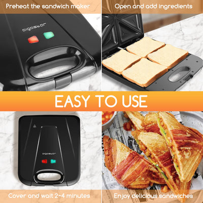 Aigostar Sandwichmaker XXL für 4 Sandwiches, 1400 W, Sandwichtoaster mit Antihaftbeschichtung, Schnellaufheizung, Automatische Temperaturregelung, Vertikale Lagerung, Rutschfeste Füße, BPA-frei