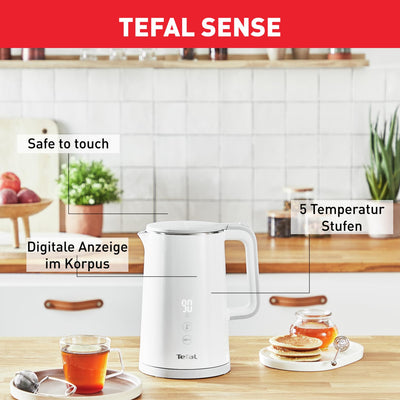 Tefal KO6931 Sense Wasserkocher | 1,5 L Kapazität | Digitalanzeige | 5 Temperaturstufen | 360°-Sockel | Wasserstandsanzeige | herausnehmbarer Kalkfilter | 30 Minuten Warmhaltefunktion| 1800W | weiß