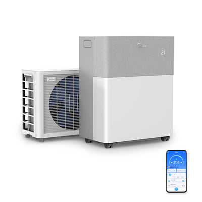 Midea Portasplit Klimaanlage, 4-in-1 Mobile Klimaanlage,Kühlen, Heizen, Entfeuchten, Ventilieren, Kühlen A++/Heizen A+, 12000 BTU 3, 5kW, für Räume bis zu 42 m² / 105 m³,nur 39 dB(A) im Silent-Modus