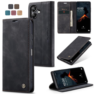 owlhold Hülle Samsung Galaxy A06 klapphülle Samsung A06 Premium Lederhülle Weiches Vintage-Nubukleder Faltbare Ständer Schutzhülle Kartenfach Standfunktion Handyhülle Samsung Galaxy A06 5G - Schwarz