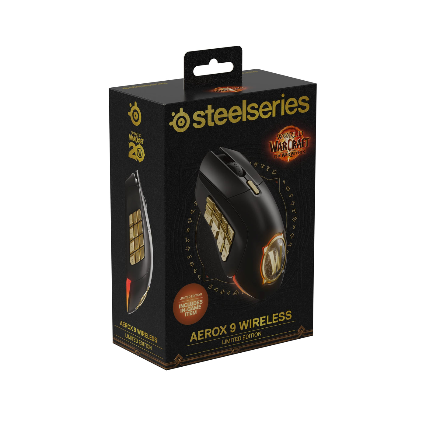 SteelSeries Aerox 9 Wireless - World of Warcraft Edition - kostenloses In-Game-Item - MMO-Gaming-Maus - 18 programmierbare Tasten - leichtes Gewicht -Bluetooth/2,4 GHz -18 Tsd. DPI TrueMove Air Sensor