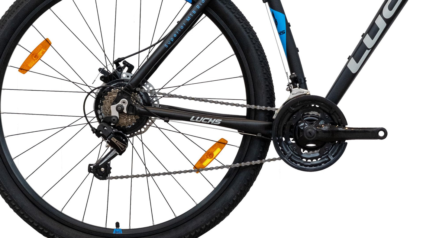 LUCHS "Kaku & Titan Mountainbike, MTB Jungen und Herrenfahrrad Vielseitiges Fahrrad mit 24", 26", 27.5" oder 29" und Federgabel (Schwarz/Blau, 27,5" Zoll (Disc-Brake))