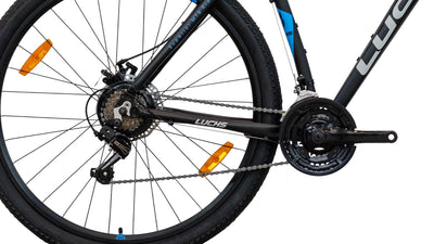 LUCHS "Kaku & Titan Mountainbike, MTB Jungen und Herrenfahrrad Vielseitiges Fahrrad mit 24", 26", 27.5" oder 29" und Federgabel (Schwarz/Blau, 27,5" Zoll (Disc-Brake))