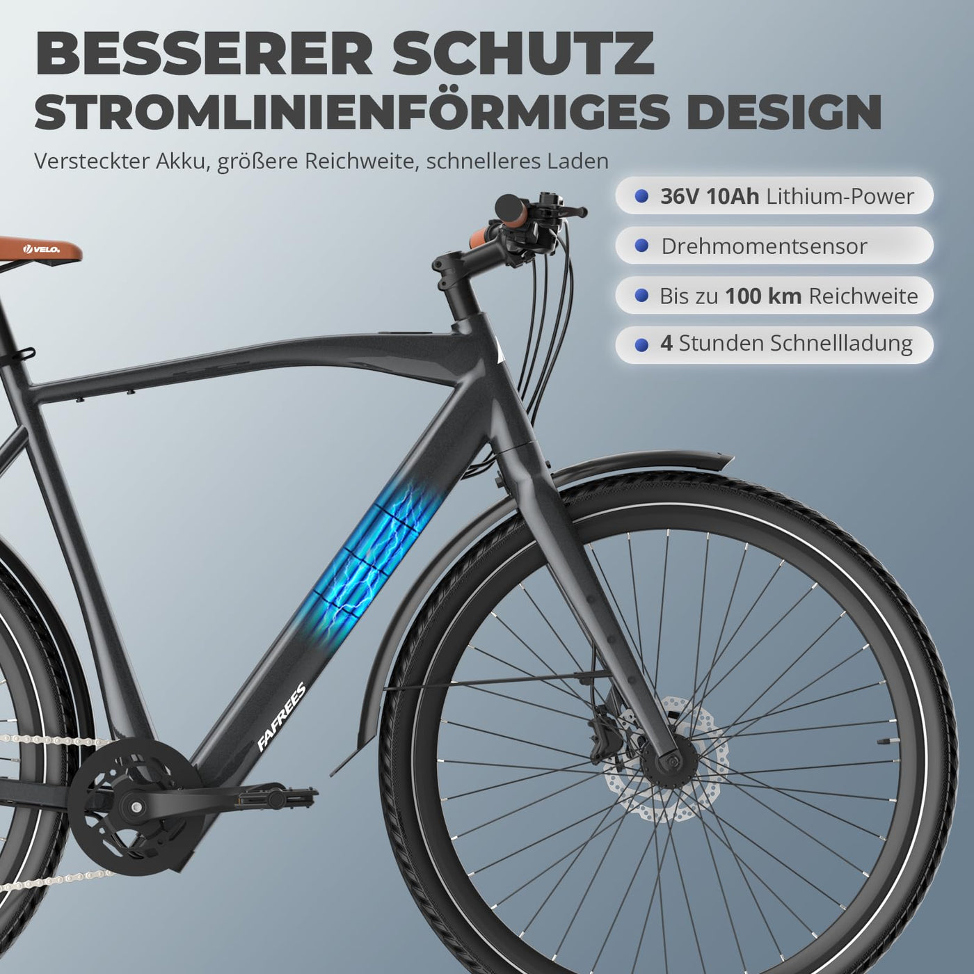 Fafrees F700 E Bike 28 Zoll, Elektrofahrrad 250W 25km/h, Ebike Herren 10Ah Akku, City E-Bike Damen Drehmomentsensoren, Pedelec Hydraulische Scheibenbremsen, Reichweite 100km (M, Schwarz)