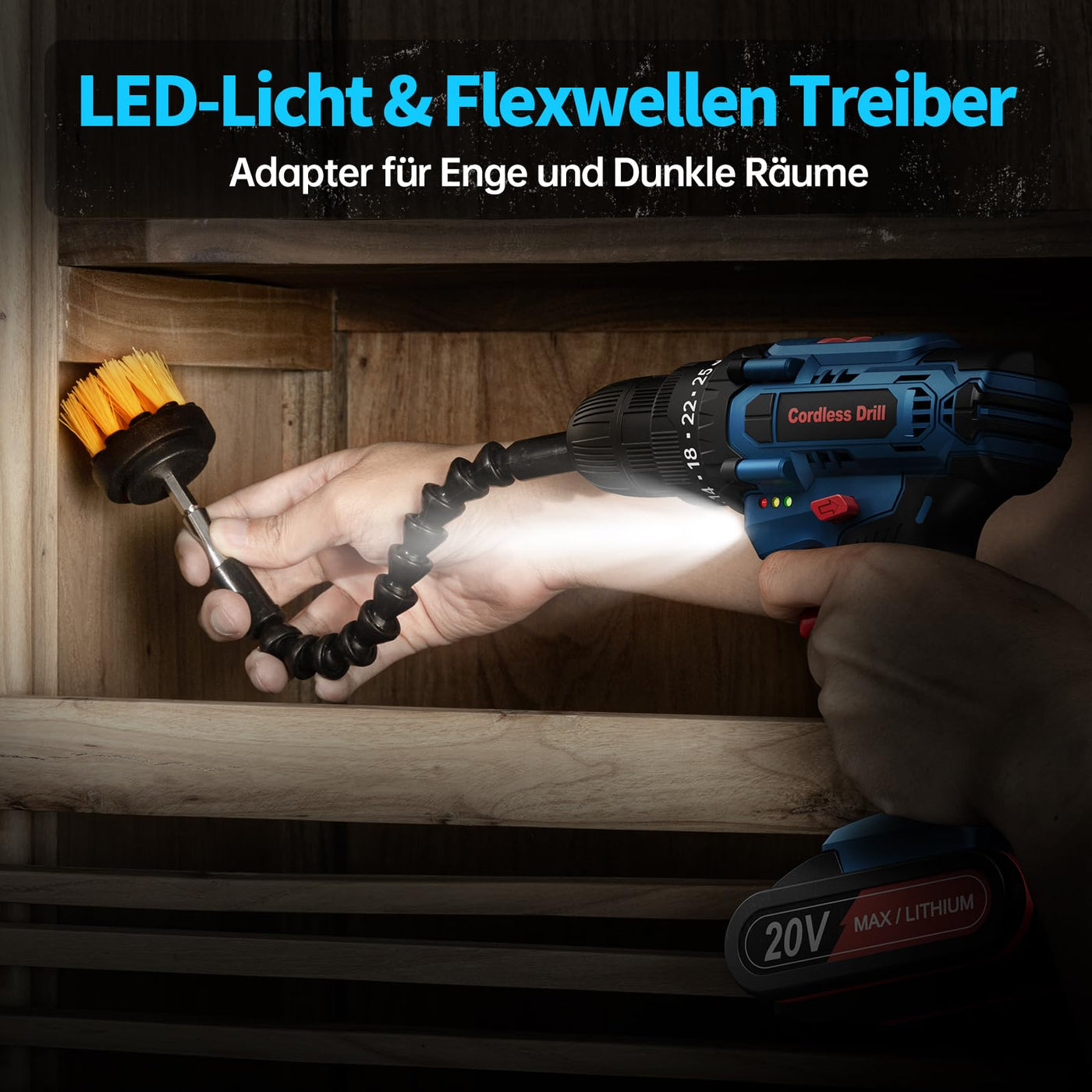 Akkuschrauber, 20V Akku Bohrschrauber Set mit 2 Akkus und 87 Zubehöre, Werkzeugkoffer, Akkubohrer 42Nm Max Drehmoment, 25+1 Drehmomentstufen, 2-Gang, 10mm Bohrfutter, Akku Bohrmaschine für Haus DIY