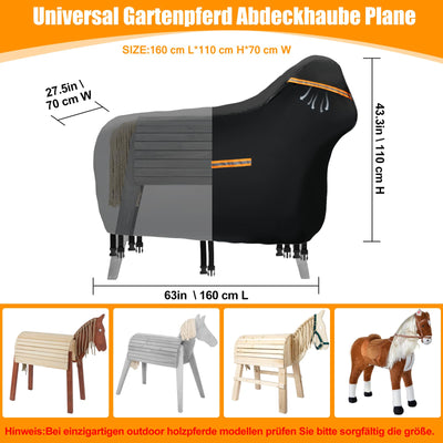 Abdeckung für Holzpferd Wasserdicht Outdoor, 420D Oxford Holzpferd für Draußen Abdeckplanen, UV-beständig Universal Garten-pferd Abdeckplane mit Wasserdichten Streifen & 5 Reflektierenden Streifen