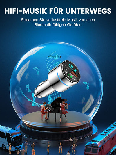 Mohard FM Transmitter Auto Bluetooth 5.3, Ganzmetall PD 30W & QC3.0 18W Schnelles Autoladegerät Zigarettenanzünder, KFZ Bluetooth Adapter Auto Freisprechanlage, Noise Cancelling Mikrofon, Ringlicht