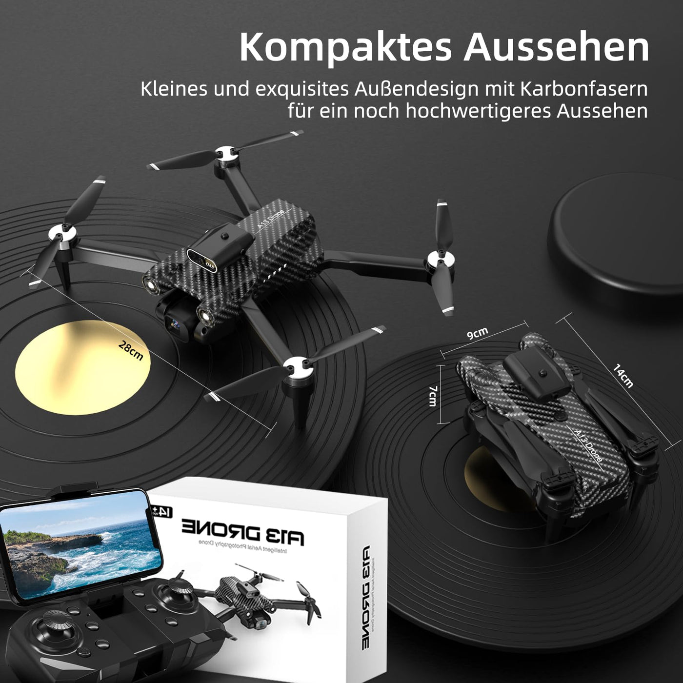 Drohne mit Kamera 4K, Mini Ferngesteuertes Flugzeug, Bürstenloser Motor 360°Flip Headless Modus WiFi 5G Bildübertragung Faltbar One Touch Start/Stop, 2 x 20 Mins Batterien, Kinderspielzeug, Schwarz