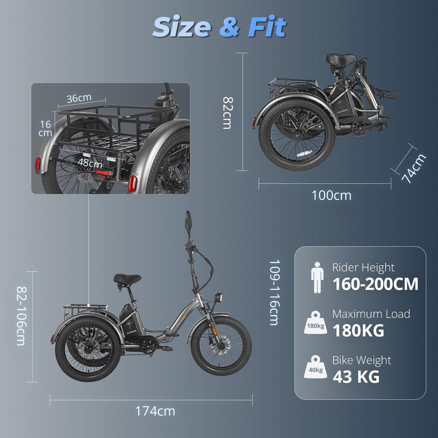 Fafrees 2025 F20 Mate Fat Klapprad E-Bike Dreirad für Erwachsene 20 Zoll 48V 21Ah Akku [ Offiziell ] Elektrofahrrad 65 N.m (Hintere Lastenkorb, Grau)