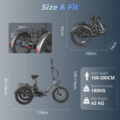 Fafrees 2025 F20 Mate Fat Klapprad E-Bike Dreirad für Erwachsene 20 Zoll 48V 21Ah Akku [ Offiziell ] Elektrofahrrad 65 N.m (Hintere Lastenkorb, Grau)
